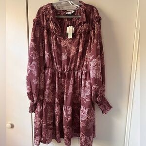 Eloquii Maroon Floral Pattern Dress